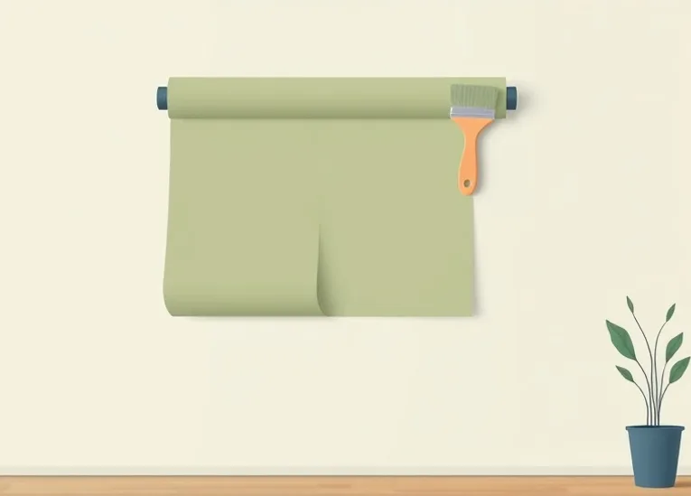 Pose de papier peint, rouleau et brosse à maroufler